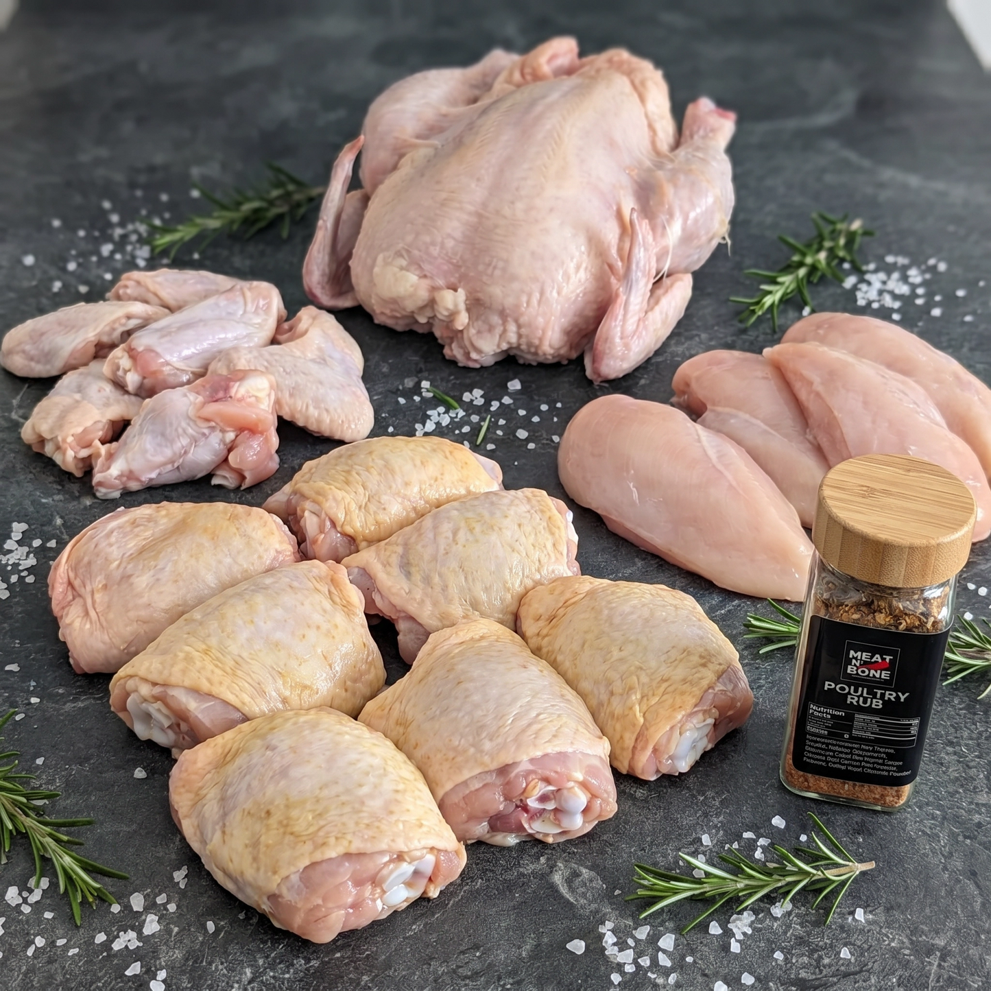 Heritage Chicken Family Box — Premium All-Natural Poultry Bundle Whole Chicken, Wings, Boneless Breasts, Boneless Thighs & Poultry Rub Chef-Quality Chicken Box | Family Grilling & Meal Prep