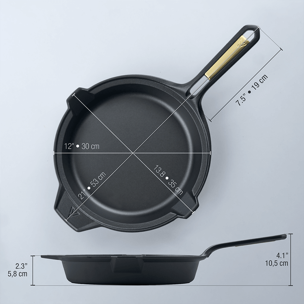 12-Inch Cast Iron Skillet with Helper Handle, SIGNATURESoft Technology - Meat N' Bone