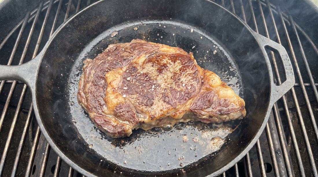 A cast-iron skillet is the best way to grill a RibEye/New York