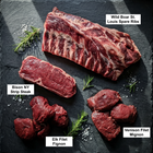 Wild Game Variety Pack — Chef’s Selection of Premium Game Meats Bison Strip Steak, Elk Filet, Venison Filet Mignon & Wild Boar Ribs Exotic Meat Sampler