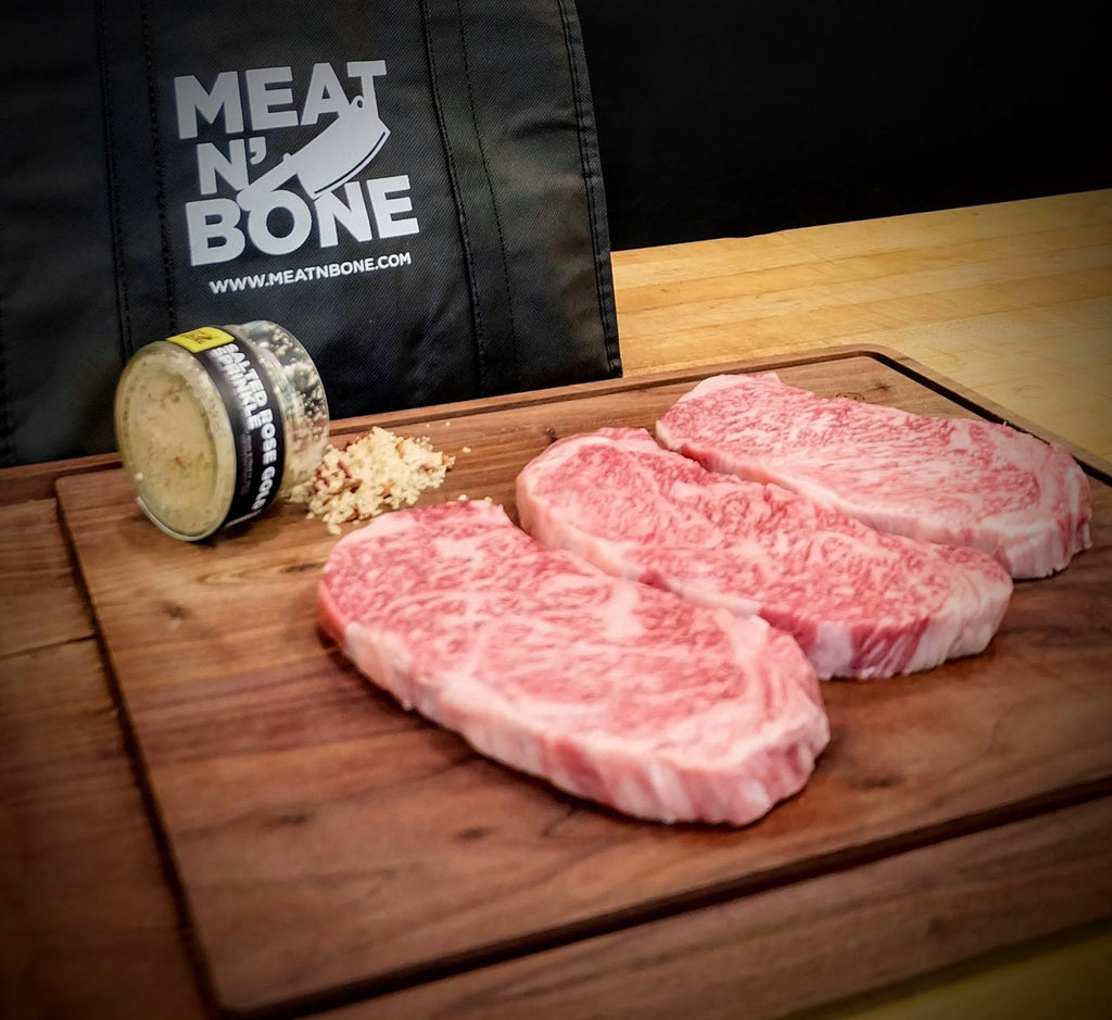 Striploin A5 Miyazakigyu Japanese Wagyu with Salted Rose Gold Sprinkle - Meat N' Bone