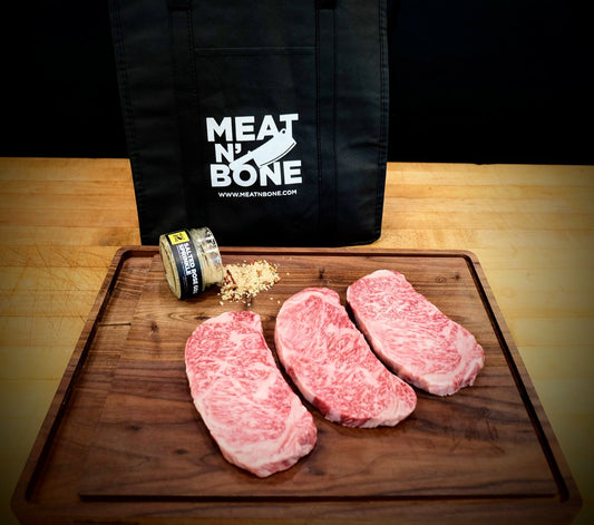 Striploin A5 Miyazakigyu Japanese Wagyu with Salted Rose Gold Sprinkle - Meat N' Bone