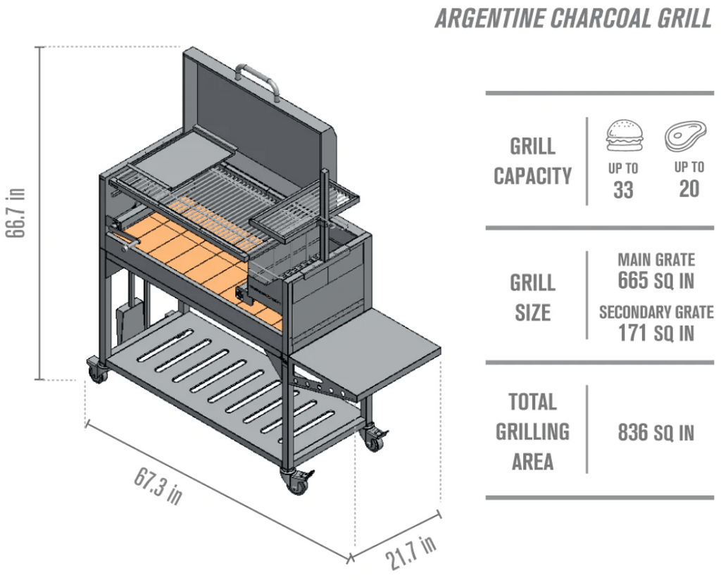 Tagwood Argentine Santa Maria Wood Fire & Charcoal Grill with Top Lid - Meat N' Bone