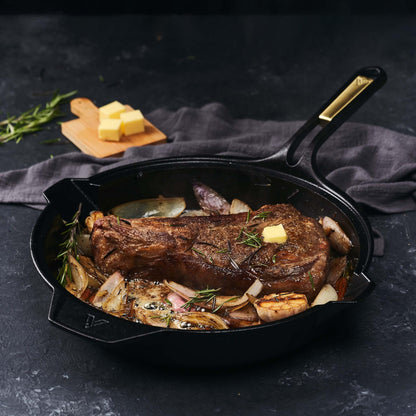 12-Inch Cast Iron Skillet with Helper Handle, SIGNATURESoft Technology - Meat N' Bone