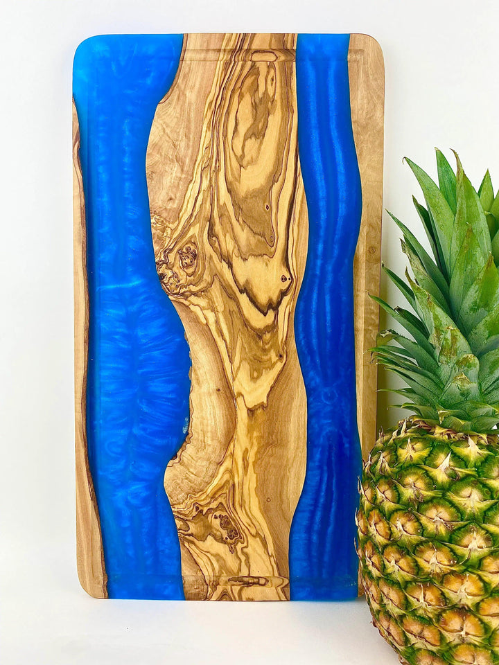 Craft Olive Wood Serving Board with Blue Resin - Meat N' Bone