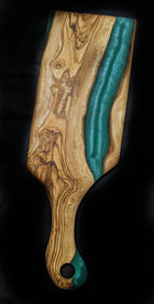 Craft Olive Wood Serving Board with Teal Resin - Meat N' Bone