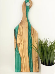 Craft Olive Wood Serving Board with Teal Resin - Meat N' Bone