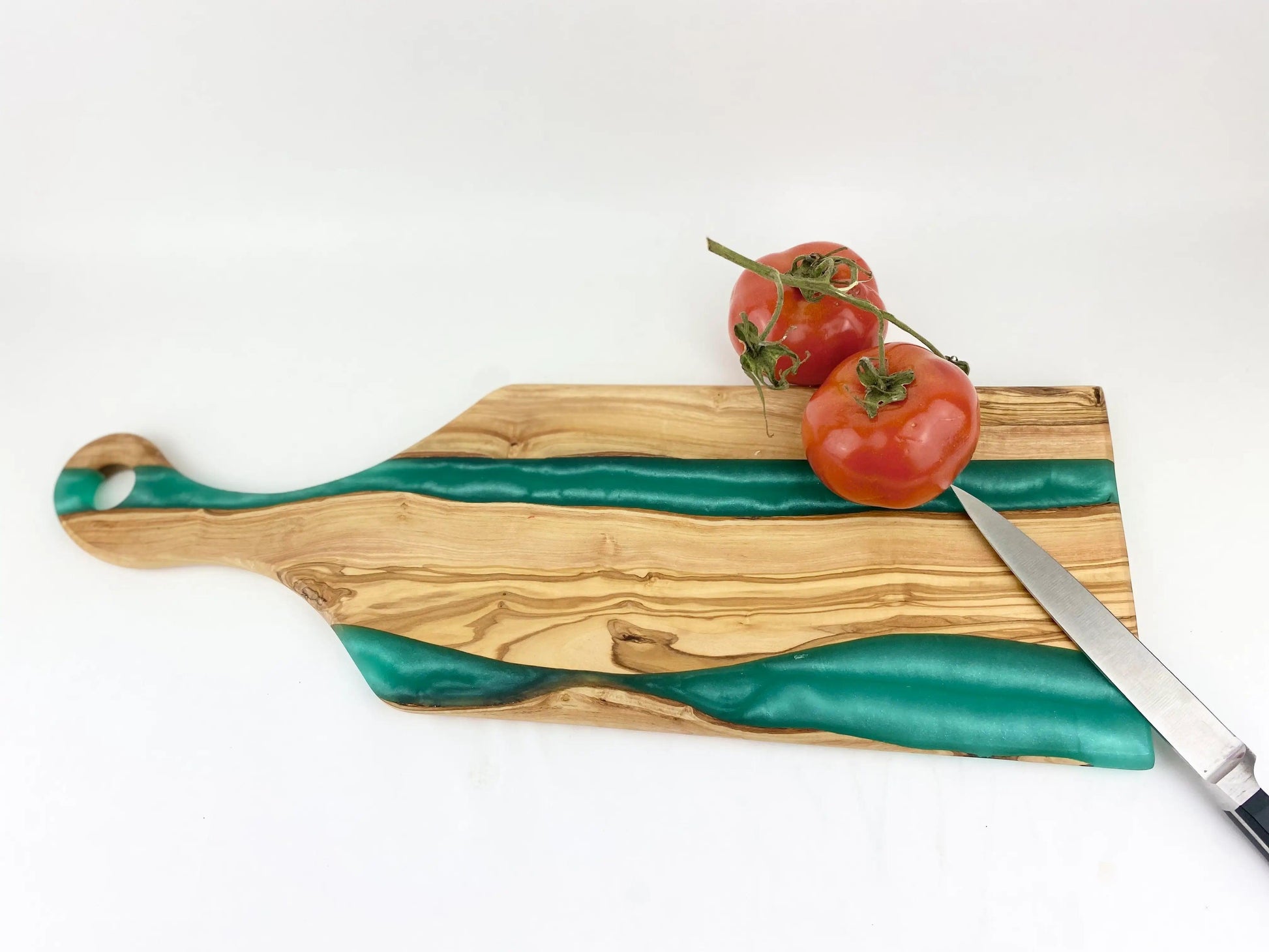 Craft Olive Wood Serving Board with Teal Resin - Meat N' Bone