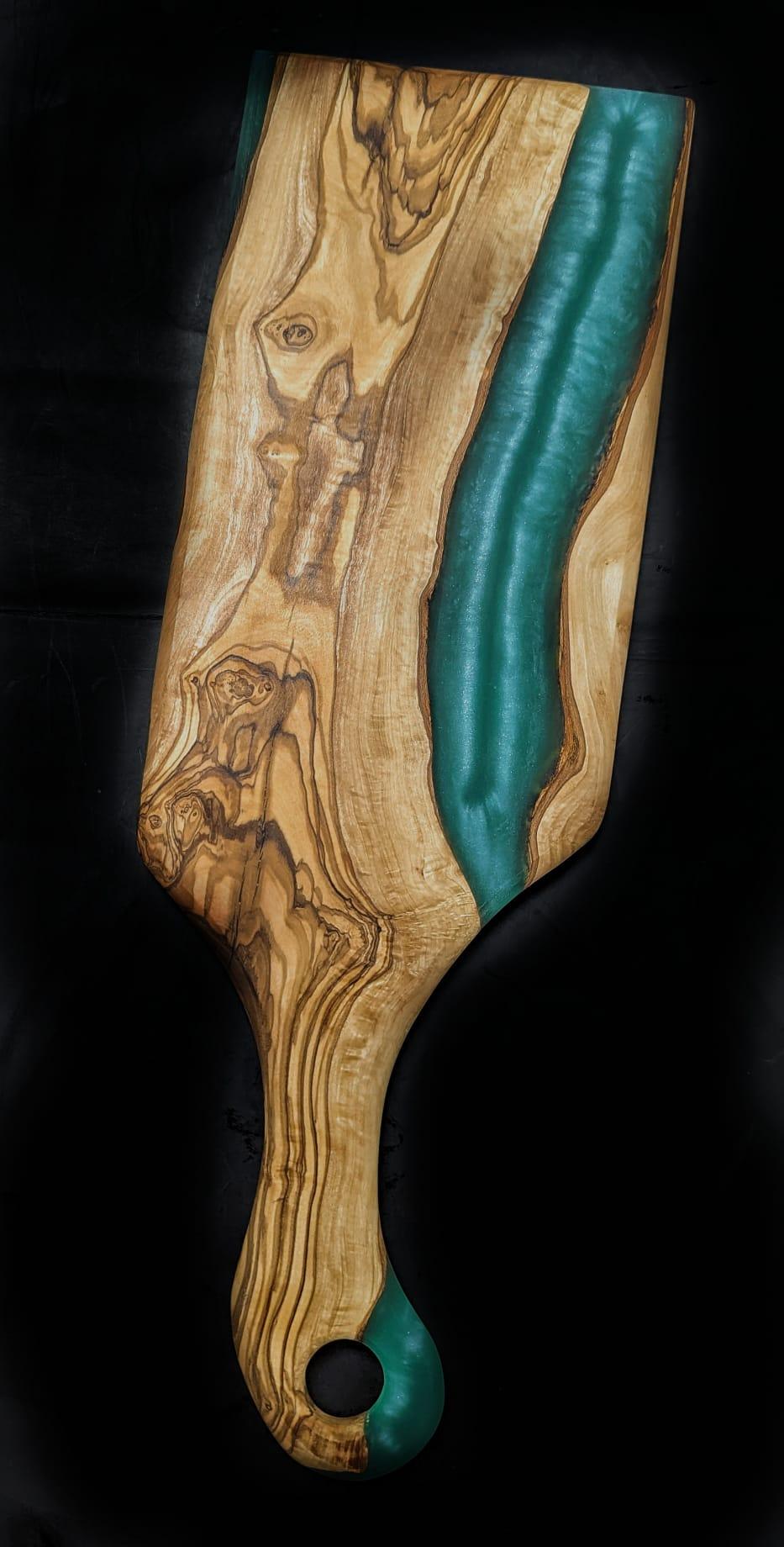 Craft Olive Wood Serving Board with Teal Resin - Meat N' Bone
